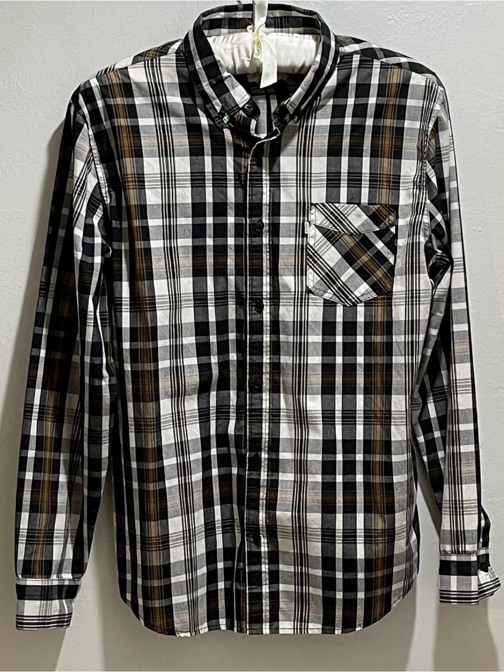 LEVI’S Men’s Black Multi Long Sleeve Plaid Button Up Shirt Pockets Size Large